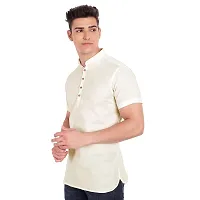 Elegant Beige Cotton Solid Short Sleeves Casual Shirts For Men-thumb1