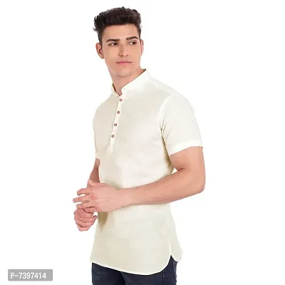 Elegant Beige Cotton Solid Short Sleeves Casual Shirts For Men-thumb2