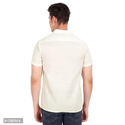 Elegant Beige Cotton Solid Short Sleeves Casual Shirts For Men-thumb4