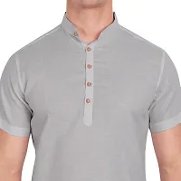 Elegant Grey Cotton Solid Short Sleeves Casual Shirts For Men-thumb2