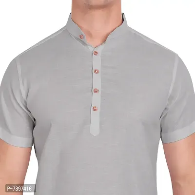 Elegant Grey Cotton Solid Short Sleeves Casual Shirts For Men-thumb3