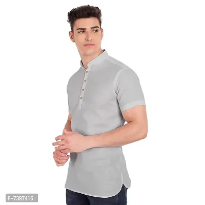 Elegant Grey Cotton Solid Short Sleeves Casual Shirts For Men-thumb2