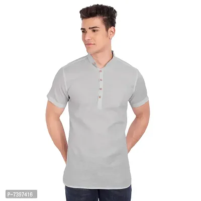 Elegant Grey Cotton Solid Short Sleeves Casual Shirts For Men-thumb0