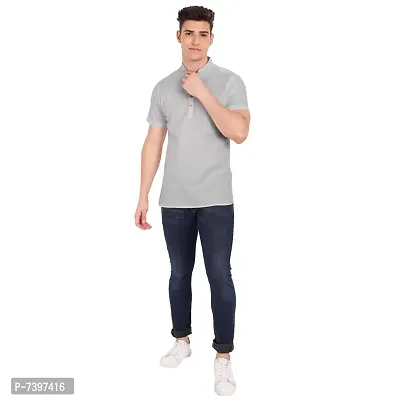 Elegant Grey Cotton Solid Short Sleeves Casual Shirts For Men-thumb5