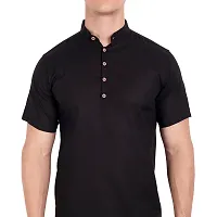 Elegant Black Cotton Solid Short Sleeves Casual Shirts For Men-thumb2