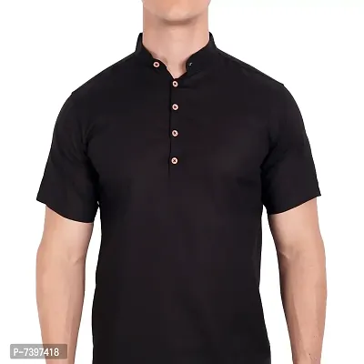 Elegant Black Cotton Solid Short Sleeves Casual Shirts For Men-thumb3