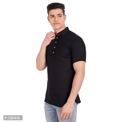 Elegant Black Cotton Solid Short Sleeves Casual Shirts For Men-thumb2