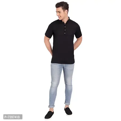 Elegant Black Cotton Solid Short Sleeves Casual Shirts For Men-thumb5