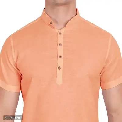 Elegant Orange Cotton Solid Short Sleeves Casual Shirts For Men-thumb3