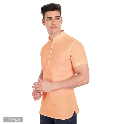 Elegant Orange Cotton Solid Short Sleeves Casual Shirts For Men-thumb2