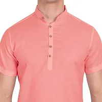 Elegant Peach Cotton Solid Short Sleeves Casual Shirts For Men-thumb2