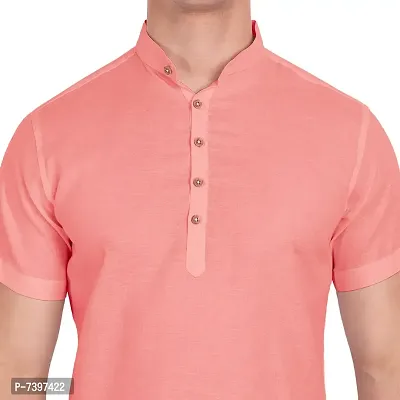 Elegant Peach Cotton Solid Short Sleeves Casual Shirts For Men-thumb3