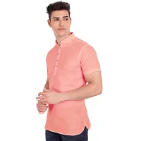 Elegant Peach Cotton Solid Short Sleeves Casual Shirts For Men-thumb1