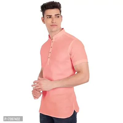 Elegant Peach Cotton Solid Short Sleeves Casual Shirts For Men-thumb2