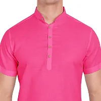 Elegant Pink Cotton Solid Short Sleeves Casual Shirts For Men-thumb2