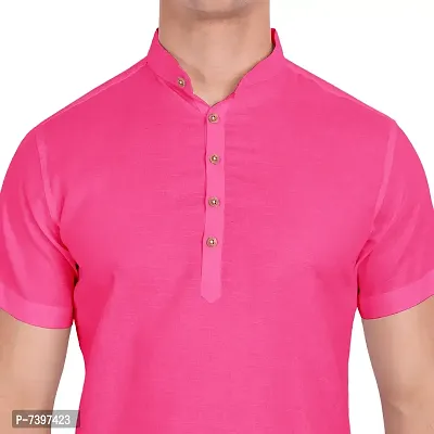 Elegant Pink Cotton Solid Short Sleeves Casual Shirts For Men-thumb3