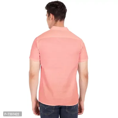 Elegant Peach Cotton Solid Short Sleeves Casual Shirts For Men-thumb4