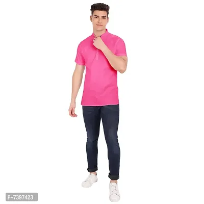 Elegant Pink Cotton Solid Short Sleeves Casual Shirts For Men-thumb5