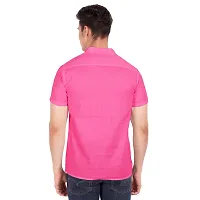 Elegant Pink Cotton Solid Short Sleeves Casual Shirts For Men-thumb3