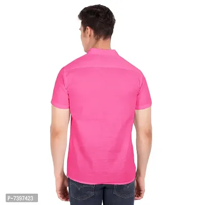 Elegant Pink Cotton Solid Short Sleeves Casual Shirts For Men-thumb4