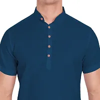 Elegant Blue Cotton Solid Short Sleeves Casual Shirts For Men-thumb2