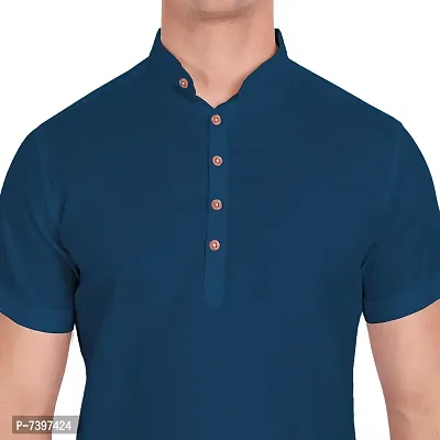 Elegant Blue Cotton Solid Short Sleeves Casual Shirts For Men-thumb3