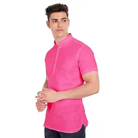 Elegant Pink Cotton Solid Short Sleeves Casual Shirts For Men-thumb1