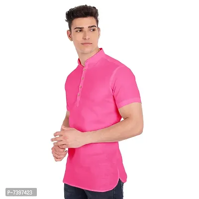 Elegant Pink Cotton Solid Short Sleeves Casual Shirts For Men-thumb2