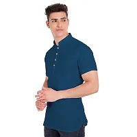 Elegant Blue Cotton Solid Short Sleeves Casual Shirts For Men-thumb1