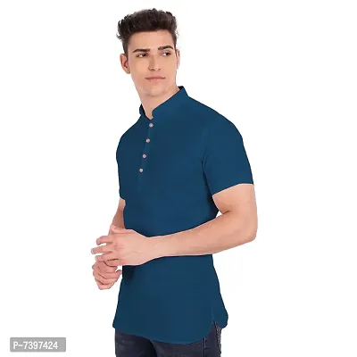 Elegant Blue Cotton Solid Short Sleeves Casual Shirts For Men-thumb2