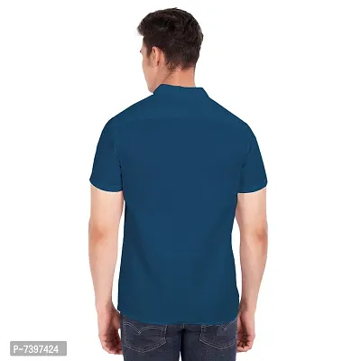 Elegant Blue Cotton Solid Short Sleeves Casual Shirts For Men-thumb4