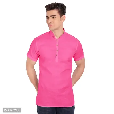 Elegant Pink Cotton Solid Short Sleeves Casual Shirts For Men-thumb0