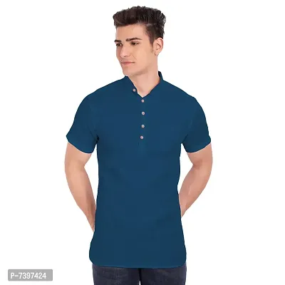 Elegant Blue Cotton Solid Short Sleeves Casual Shirts For Men