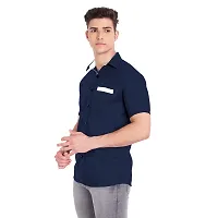 Elegant Navy Blue Cotton Solid Short Sleeves Casual Shirts For Men-thumb2