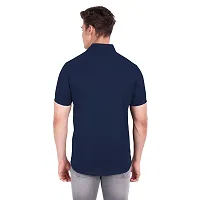 Elegant Navy Blue Cotton Solid Short Sleeves Casual Shirts For Men-thumb3