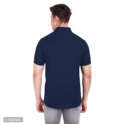 Elegant Navy Blue Cotton Solid Short Sleeves Casual Shirts For Men-thumb4