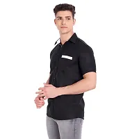 Elegant Black Cotton Solid Short Sleeves Casual Shirts For Men-thumb2