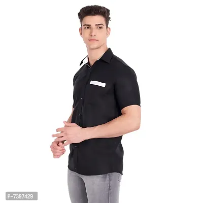 Elegant Black Cotton Solid Short Sleeves Casual Shirts For Men-thumb3