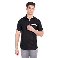 Elegant Black Cotton Solid Short Sleeves Casual Shirts For Men-thumb1