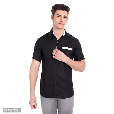 Elegant Black Cotton Solid Short Sleeves Casual Shirts For Men-thumb2