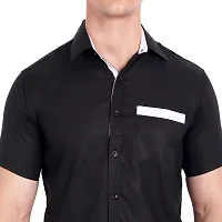 Elegant Black Cotton Solid Short Sleeves Casual Shirts For Men-thumb4