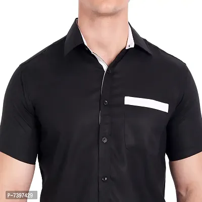 Elegant Black Cotton Solid Short Sleeves Casual Shirts For Men-thumb5