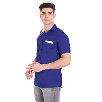 Elegant Blue Cotton Solid Short Sleeves Casual Shirts For Men-thumb1