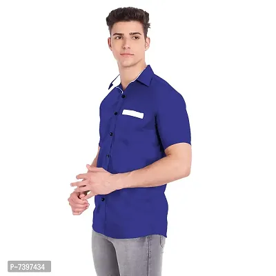 Elegant Blue Cotton Solid Short Sleeves Casual Shirts For Men-thumb2