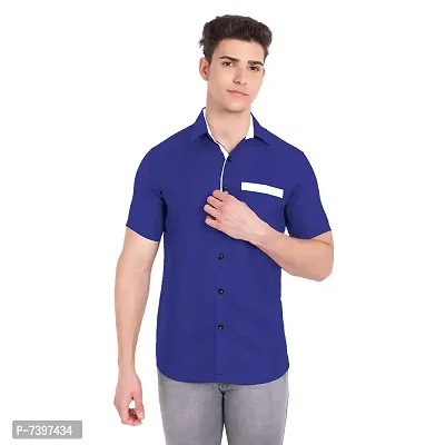 Elegant Blue Cotton Solid Short Sleeves Casual Shirts For Men