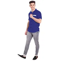 Elegant Blue Cotton Solid Short Sleeves Casual Shirts For Men-thumb4