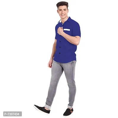 Elegant Blue Cotton Solid Short Sleeves Casual Shirts For Men-thumb5