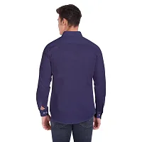 Elegant Navy Blue Cotton Solid Long Sleeves Casual Shirts For Men-thumb2