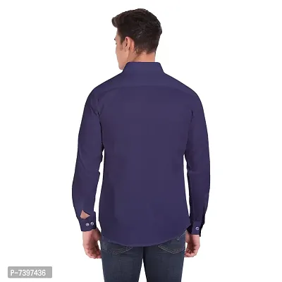 Elegant Navy Blue Cotton Solid Long Sleeves Casual Shirts For Men-thumb3