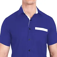 Elegant Blue Cotton Solid Short Sleeves Casual Shirts For Men-thumb3